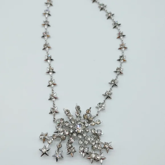 Vintage Silver Tone Rhinestone Statement Necklace - Picture 10 of 11